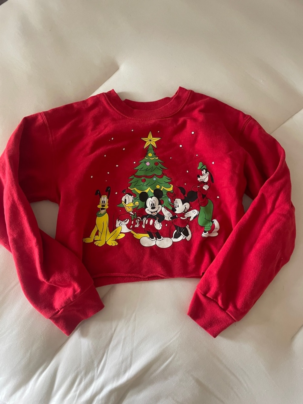 Disney Red Holiday Sweatshirt with Mickey, Minnie & Friends - cropped